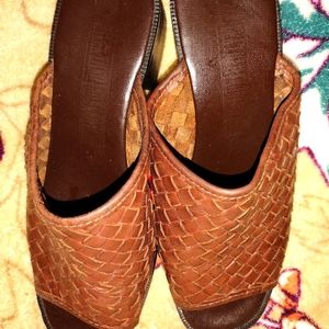Leather Collection Brown Leather Slides#822